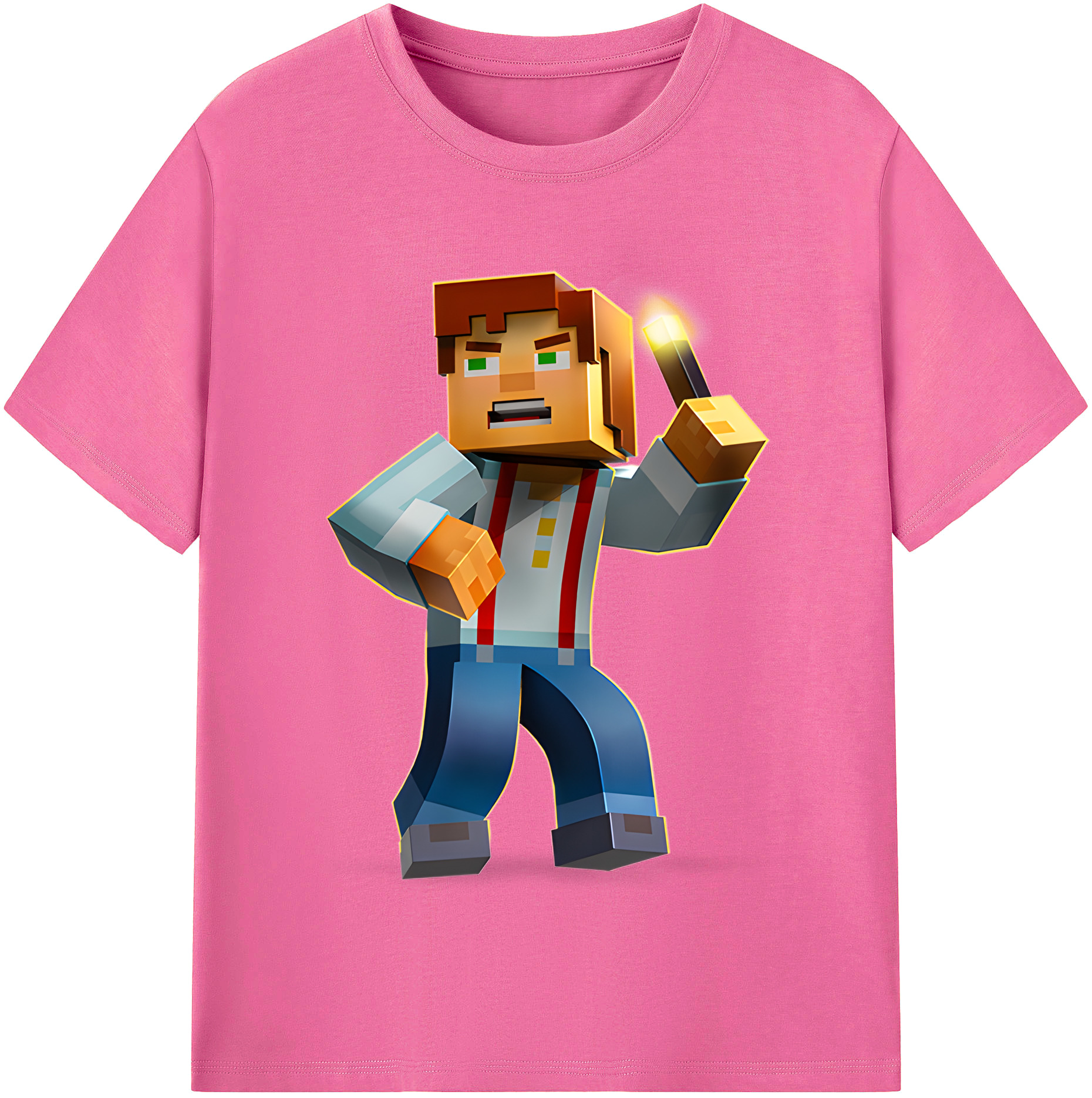 （画像用） マインクラフト ブロックの世界 Minecraft MC Block world レディースカジュアルプリントTシャツ（綿100％）